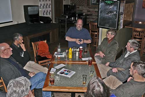 Marc Cantor at Euclid Tavern discussing Norm/Marc concept of a "Citizen Dashboard"