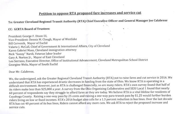 Petition Against RTA Rate Hike